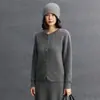Nuevo Estilo Otoño e Invierno Estilo Suave Cachemir para Mujer Cuello Redondo Aguja de Lingote Holgado Moderno Elegante Cárdigan de Punto