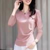 Camiseta de Manga Larga con Cuello en V para Mujer Talla Grande, Nuevo Estilo Otoño Temprano 2026, Top con Cintura Fruncida, Prenda Básica Elegante Versátil