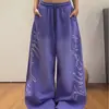 Pantalones deportivos retro americanos 2026 con estampado de letras y pierna curva, pantalones sueltos para mujer para baile y atletismo, pierna recta, longitud de piso, pantalones de pierna ancha