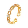 Anel de luxo leve de zircônia quadrada micro-cravada da moda feminino personalidade japonesa e coreana anel vazado em forma de coração abertura ajustável
