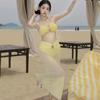 Traje de Baño Bikini de Tres Piezas Puramente Sensual Famoso en Internet para Chicas Hot de Pecho Pequeño, Impresionante Vestido Largo para Vacaciones en la Playa y Aguas Termales Marinas