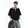 Camiseta con Cuello de Camisa Falso de Dos Piezas para Hombre Ootd Diseño de Nicho Marca de Moda Empalme Manga Corta Atractivo Holgado Media Manga