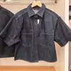 Camisa Vaquera Boxy de Mujer/Camisa Lavada de Manga Corta, Top Corto Holgado de Manga Corta Estilo Nuevo R483877