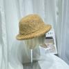 Sombrero de Pescador de Etiquetado de Terciopelo de Cordero Lindo de Estilo Japonés para Mujer Otoño e Invierno Cálido Grueso Gorro Rizado Cara Pequeña Casual Sombrero de Copa