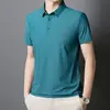 Nova Camisa Polo Masculina de Seda Gelada de Verão Manga Curta Gola Lapela Business Casual Respirável Secagem Rápida Top Curto Masculino