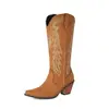 2026 Nuevo Estilo Comercio Exterior Transfronterizo Otoño/Invierno Botas para Mujer Bordadas Bloque de Color Tacón Grueso Botas Altas Botas de Vaquero Occidental Caballero