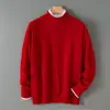 Nuevo Suéter Casual de Punto Plano 100% Lana para Hombre Otoño e Invierno Calibre 12 Cuello Semi-Alto Estilo Old Money Versátil