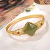 Pulseira Trevo de Quatro Folhas de Jaspe Natural Simulada, Estilo Chinês Retrô Recortado Moda Elegante Elegante Estilo Étnico Pulseira Aberta