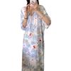 Estilo Nuevo 2026 Estilo Nacional Bata de Noche para Mujer, Verano Elegante y de Alta Gama Algodón Seda Ropa de Dormir, Nuevo Estilo Chino Vestido Largo de Algodón Seda para Vacaciones en la Costa