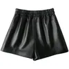 Pantalones Cortos de Piel de Oveja para Mujer, Cintura Alta Elástica, Adelgazantes, Simples y Versátiles, Pantalones Cortos de Cuero de Pierna Ancha, Nuevo Estilo para Ropa de Exterior, Pantalones de Bota