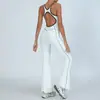 Mono de Yoga Transfronterizo Deportivo Europeo y Americano para Mujer, Hermoso Mono con Combinación de Colores en la Espalda, Pantalones Acampanados de Pierna Ancha para Fitness Deportivo Nude