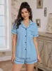 Estación Independiente de Amazon Conjunto de Pijama Europeo y Americano para Mujer Ropa para el Hogar Cardigan con Solapa Mangas Cortas Shorts Pijama de Verano para Mujer Ropa de Abrigo