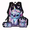 Nova Bolsa Escolar Estudante com Estampa de Desenho Três Peças da Amazon Bolsa de Ombro Estojo para Lápis Bolsa de Refeição Bolsa de Ombro Feita sob Encomenda