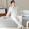 Algodón Puro2026 Nuevo Conjunto de Pijama de Otoño para Hombre con Cuello de Solapa, Mangas Largas, Pantalones Largos, Ropa de Casa Holgada de Dibujos Animados