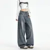Jeans de pierna ancha plisados de cintura alta estilo americano 2026 para mujer, lavados y desgastados, muy acampanados, hasta el suelo, de corte holgado, pantalones de mezclilla fluidos