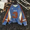 Camiseta Casual Tendência Outono 2025 Nova Masculina Manga Longa Pulôver Patchwork Bordado de Emblema Americano Moletom