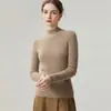 Suéter de punto 100% cachemir puro de cuello semi-alto, corte ajustado, para mujer, capa base de otoño e invierno para commuting, jersey de manga larga
