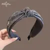 Diadema ancha de tweed gris de alta calidad con nudo de purpurina fina para mujer, nuevo accesorio para el cabello de otoño invierno, prensa de lujo ligero para el cabello, diadema antideslizante