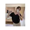Camiseta de Encaje con Cuello en V de Manga Corta para Mujer Verano Nuevo Diseño Coreano Suelta Versátil Color Sólido Top