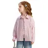 Camisa de Primavera para Meninas 2026 Novo Estilo Doce Listrada Confortável Solta 100% Algodão Camisa Jaqueta