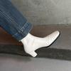 ¡Se pueden devolver las tallas! Elegantes Botines Elásticos Ajustados de Tacón Alto 2025 Tacón Grueso Punta Cuadrada Aspecto Adelgazante Cremallera Trasera Blanca Botines Cortos