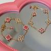 Pulsera de Trébol de Cuatro Hojas Rosa Rosado de Plata S925 de Estilo Delicado, Collar Dinámico de Diseño Calado de Lujo Ligero para Mujer
