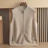 Colete de Cashmere Puro com Zíper e Gola Alta Meia-Estação Outono/Inverno Colete Masculino Camada de Ar Dupla Camada Suéter Sem Mangas Colete Tricotado