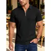 Camisa polo de verano para hombre con jacquard texturizado y media cremallera, comercio exterior transpirable holgada casual americana manga corta