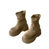 Botas de Lona Novo Aumento de Altura Solado Grosso Outono Inverno Botas Curtas Moda Feminina Pessoas Baixas 2026 Botas Curtas Retrô Americano