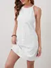 Vestido de verão europeu e americano transfronteiriço 2026 novo Amazon elegante feminino cor sólida renda retalhos sem mangas sexy decotado nas costas