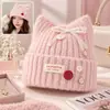 Chapéu de Gato Estilo Coreano Fofo Chapéu de Lã para Mulheres Outono Inverno Chapéu Frio Proteção Térmica para Orelhas Chapéu de Tricô Faz o Rosto Parecer Menor Versátil Estudante