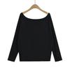 2024 Principios de Otoño Nuevo Estilo Perezoso Suelto Color Sólido Camiseta Básica para Mujer Estilo Deseo Puro Spice Girl Hombro Camiseta de Manga Larga