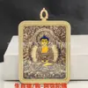 Colgante Thangka de Acero Titanio Estilo Xizang, Doble Cara, Cuadrado Dorado, Ocho Deidades Guardianas, Vida Pasada y Presente, Colgante Caja Gawu, Estilo Étnico