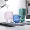 Taza de café de doble capa de color, taza redonda, taza de vidrio, taza de té de flores resistente al calor, taza de té, taza de leche con aislamiento transparente