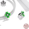 Pulsera transfronteriza de plata de ley s925 con cuentas de trébol de cuatro hojas de la suerte, accesorios de joyería con cuentas de plantas y gotas de aceite verde