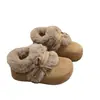 Zapatos de Peluche Birkenstock para Mujer 2026 Invierno Más Terciopelo Cálidos Cobertura Total Lazo Suela Gruesa Zapatos de Algodón Zapatos Peludos Botas de Nieve