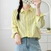 Camisa Listrada Colorida Artística e Fresca de Algodão Puro de Manga Longa para Mulheres, Nova Blusa Casual Versátil Solta Primavera/Verão