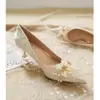 Elegante vestido de novia principal estilo francés, zapatos de boda Xiuhe de doble uso, satén con doble flor y perla, tacón grueso cómodo para los pies, talla grande