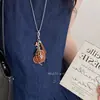 Collar Colgante de Corazón y Cruz de Cuero Maillard Cadena Larga con Borla para Suéter Diseño Dulce y Fresco Cadena para el Cuello