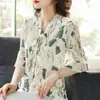 2023 Nueva Ropa de Verano Talla Grande Estilo Occidental Moda Camisa Floral Top Camiseta de Manga Corta para Mujeres de Mediana Edad y Mayores Ropa de Madre