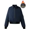 Jaqueta Bombeiro Azul Marinho Masculina Silhueta Curta Jaqueta de Algodão Outono e Inverno Uniforme de Baseball Americano