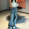 Lilylik2026 Estilo Callejero Americano Jeans de Pierna Ancha Sueltos Caídos con Dobladillo Crudo de Cintura Alta y Grandes Rasgaduras