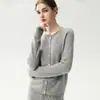 Cárdigan de punto de cachemira de estilo simple para mujer, con cuello redondo, dobladillo enrollado, de un solo pecho, estilo coreano, corte holgado, versátil y con mangas raglán