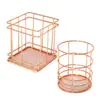 Caixa de armazenamento para mesa atacado Cesta de armazenamento de ferro Cesta de armazenamento de acabamento Ouro rosa Cesta de armazenamento para casa oca