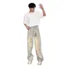 Jeans de mezclilla lavada estilo retro americano para hombre, pantalones de otoño de pierna recta, pantalones holgados de pierna ancha ligeramente acampanados de alta costura