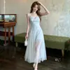 Estampado floral de encaje, tirantes finos, malla transparente, vestido largo vaporoso, perfecto para un resort o unas vacaciones en la playa, nueva colección de verano 2026 para mujer