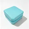 Caixa de Armazenamento de Joias Quadrada Caixa de Joias Portátil para Viagem Mini Bolsa de Couro com Zíper Portátil Caixa para Colar Pingente Anel