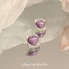 Pendientes franceses dulces y frescos de estilo cuadrado morado con diseño de sirena y amor, pendientes de estilo lujoso y ligero de nicho con sentido avanzado.