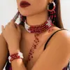 Joyería Transfronteriza Europea y Americana Aretes Góticos de Borla de Perlas y Cristal Creativos de Halloween Gotas de Sangre Aretes Largos para Mujer