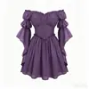 Novo vestido de corte medieval transfronteiriço para mulheres, vestido vintage, fantasia de vestido longo para performance de palco europeia e americana